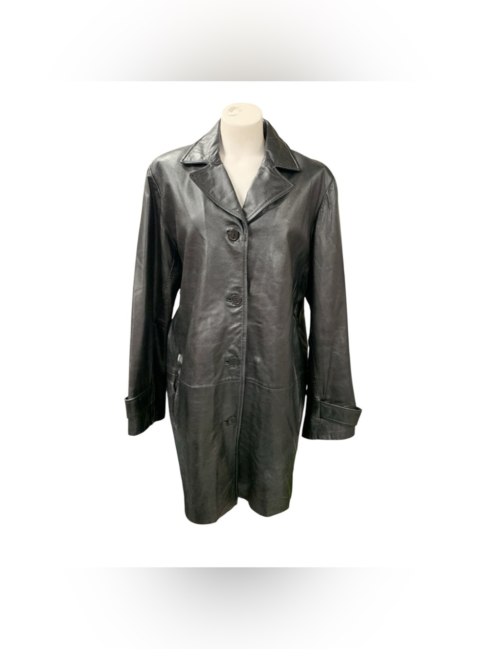 Danier Black Leather Button-Front Coat Size L